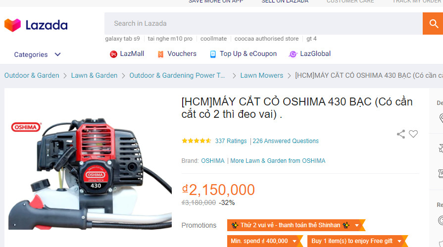 máy cát cỏ Oshima 430 Bạc nhiều đánh giá tốt trên lazada